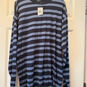 Nautica Blue Long Sleeve Tee with Nautical Stripes